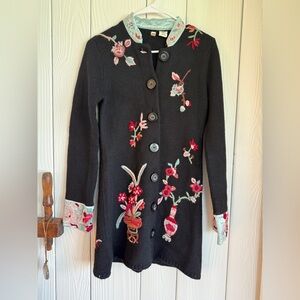 Vintage Anthropologie embroidered sweater coat by MOTH size small